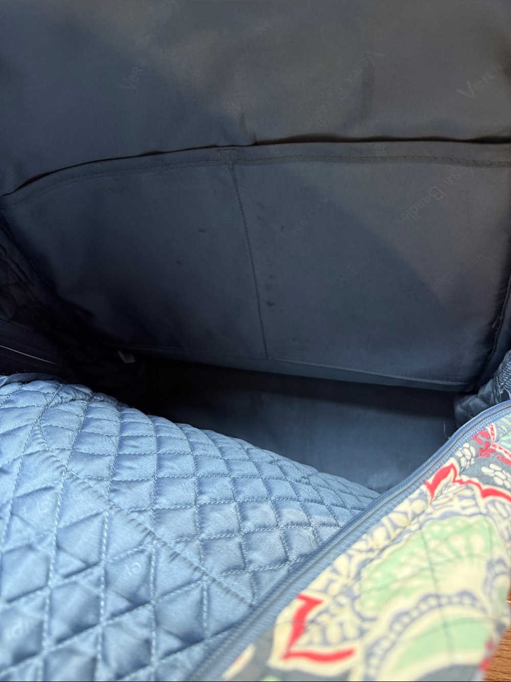 Vera Bradley Quilted Floral Backpack in Slate with Mint and Red Floweted Accents - Picture 4 of 5